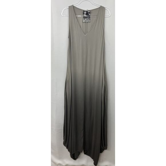Young Fabulous & Broke Maxi Slip Dress V-Neck Bohemian Gray Ombré SZ M - Picture 1 of 7